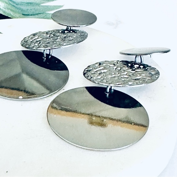2/$30🌵 Dark Silver Gray Mirror Disc Earrings Circle Dangle Fashion Jewelry Gift - Picture 4 of 8